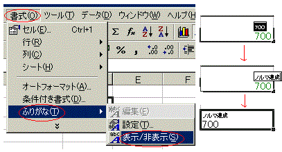 書式のふりがなの表示と非表示