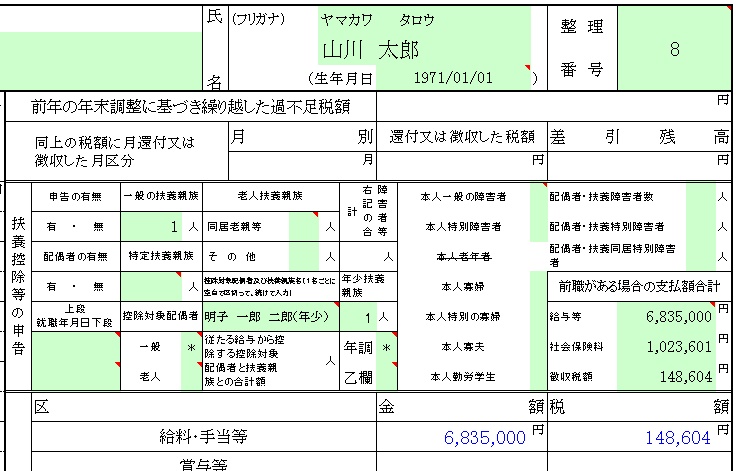エクセル源泉徴収テンプレート
