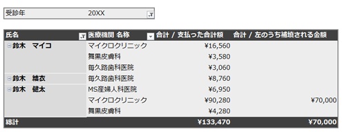 エクセル医療費管理テンプレート