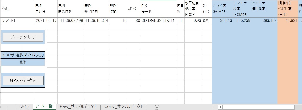 エクセルでGPX-XYZ変換テンプレート